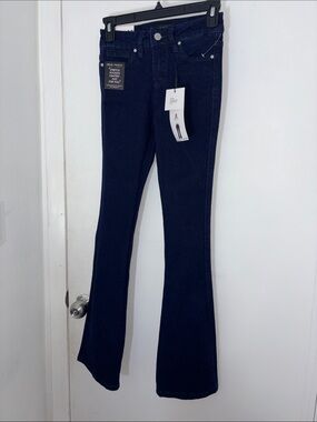 Stretch High-Rise Dark Blue Flare Jeans — Wide Leg